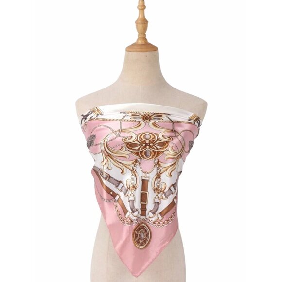 ✨Elegant Bandana Square Silky Scarf PINK Geometric Versatile Soft Luxury hijab✨ - Picture 4 of 6